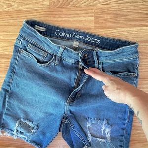 Calvin Klein blue Jean shorts stretch high rise zipper button five pocket cutoff
